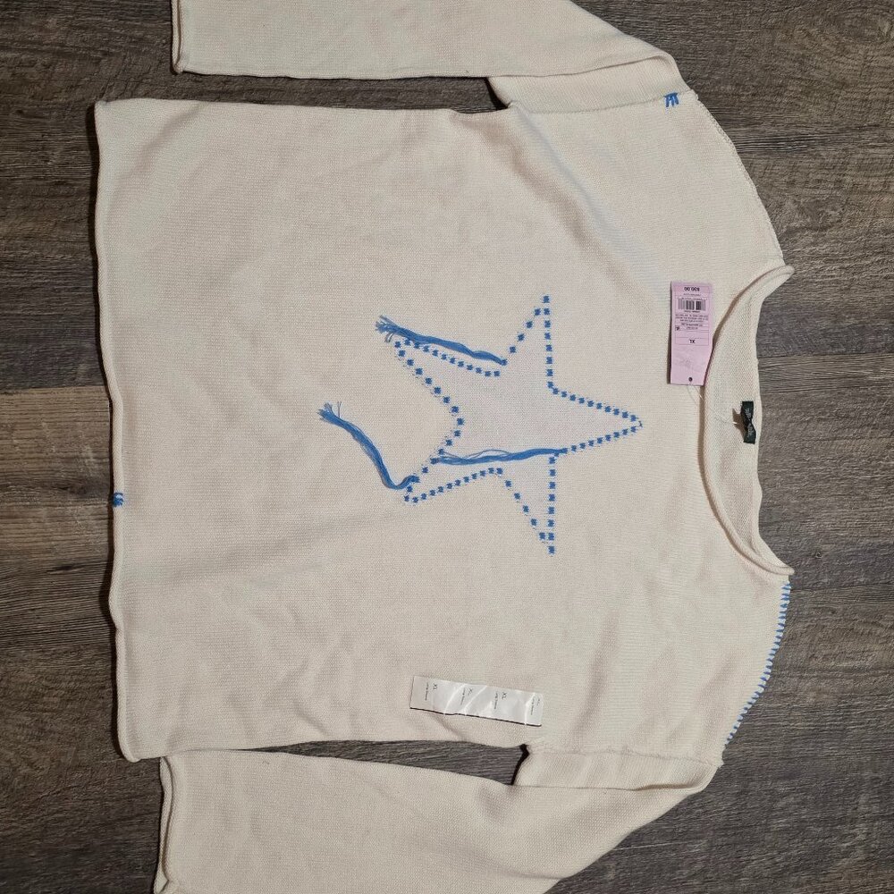 Wild Fable Star Knit Sweater Womens S M L XL XXL NWT Ivory Blue Fringe Pullover - Picture 1 of 7